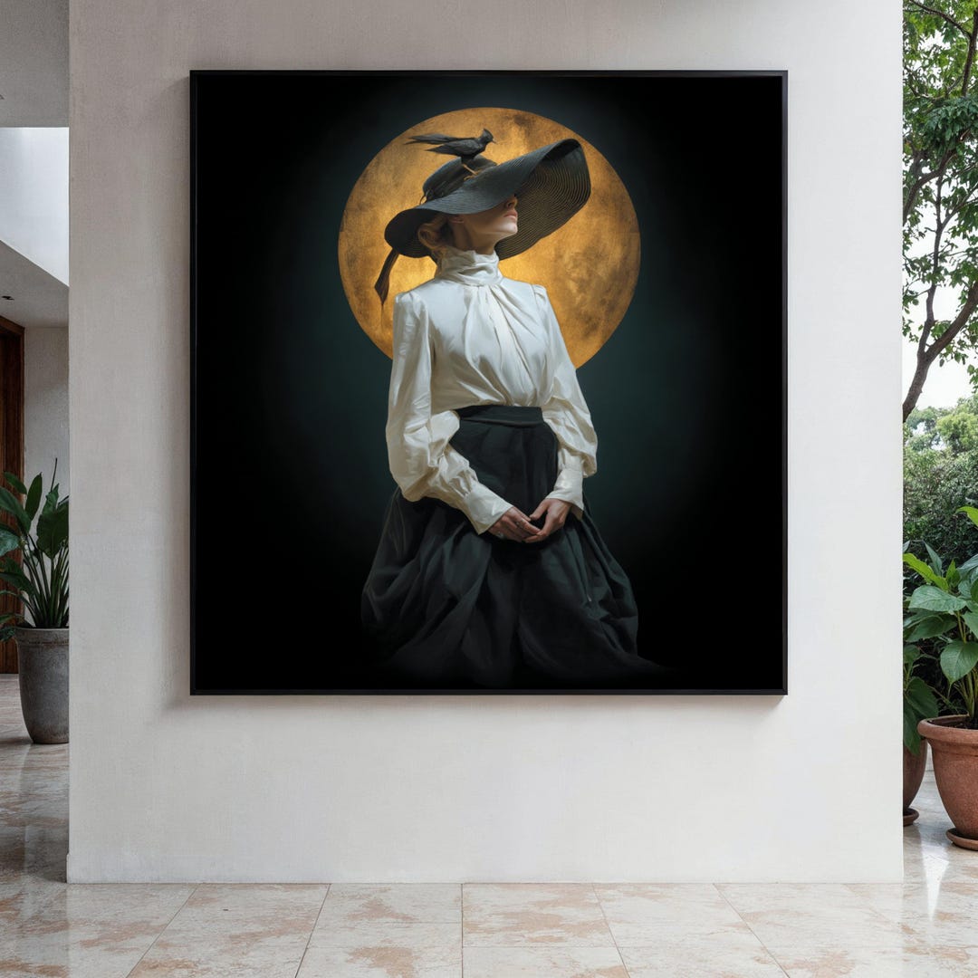 Elegant Victorian Woman With Crow Hat Canvas, Dark Gothic Fashion Wall ...