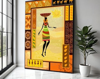 African Tribal Woman Canvas Art, Ethnic Wall Decor, Vibrant Culture Canvas, Colorful Patterned Home Decoration, Gift Art, Home Decor, Print
