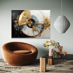 Modern Abstract Spiral Canvas Wall Art, Gold and Black Paint, Contemporary Home Decor, Geometric Luxury Canvas, Gift Art, Home Decor, Print