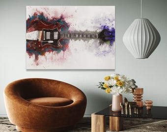 Akwarela z gitarą elektryczną, płótno z muzyką rockową, abstrakcyjne malarstwo instrumentalne, nowoczesna dekoracja ścienna, kolorowa sztuka na prezent, wystrój domu, wydruk