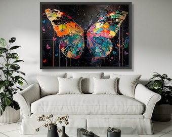 Colorful Butterfly Canvas Wall Art, Abstract Insect Painting, Modern Nature Decoration, Vibrant Home Art, Ready Gift Art, Home Decor, Print