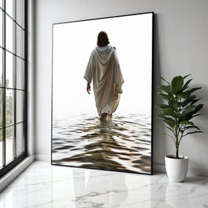 Jesus Walking on Water Canvas Wall Art, Spiritual Christian Decor, Inspirational Religious Canvas, Faith-Based Gift Art, Home Decor, Print
