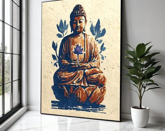 Meditating Buddha Canvas Wall Art, Lotus Flower Art Print, Spiritual Home Decor, Zen Meditation Canvas, Tranquil Gift Art, Home Decor, Print