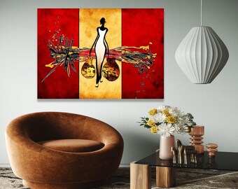 Abstract African Woman Canvas, Modern Ethnic Wall Art, Tribal Art Decor, Contemporary Canvas Painting, Home Gift Art, Home Decor, Print