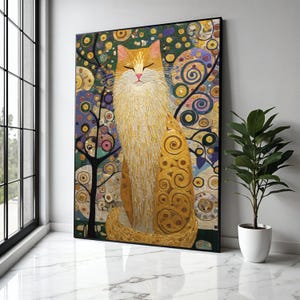 Abstract Cat Art Canvas, Whimsical Feline Wall Art, Colorful Swirl Pattern, Modern Animal Canvas, Home Decor Gift Art, Home Decor, Print