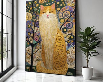 Abstract Cat Art Canvas, Whimsical Feline Wall Art, Colorful Swirl Pattern, Modern Animal Canvas, Home Decor Gift Art, Home Decor, Print