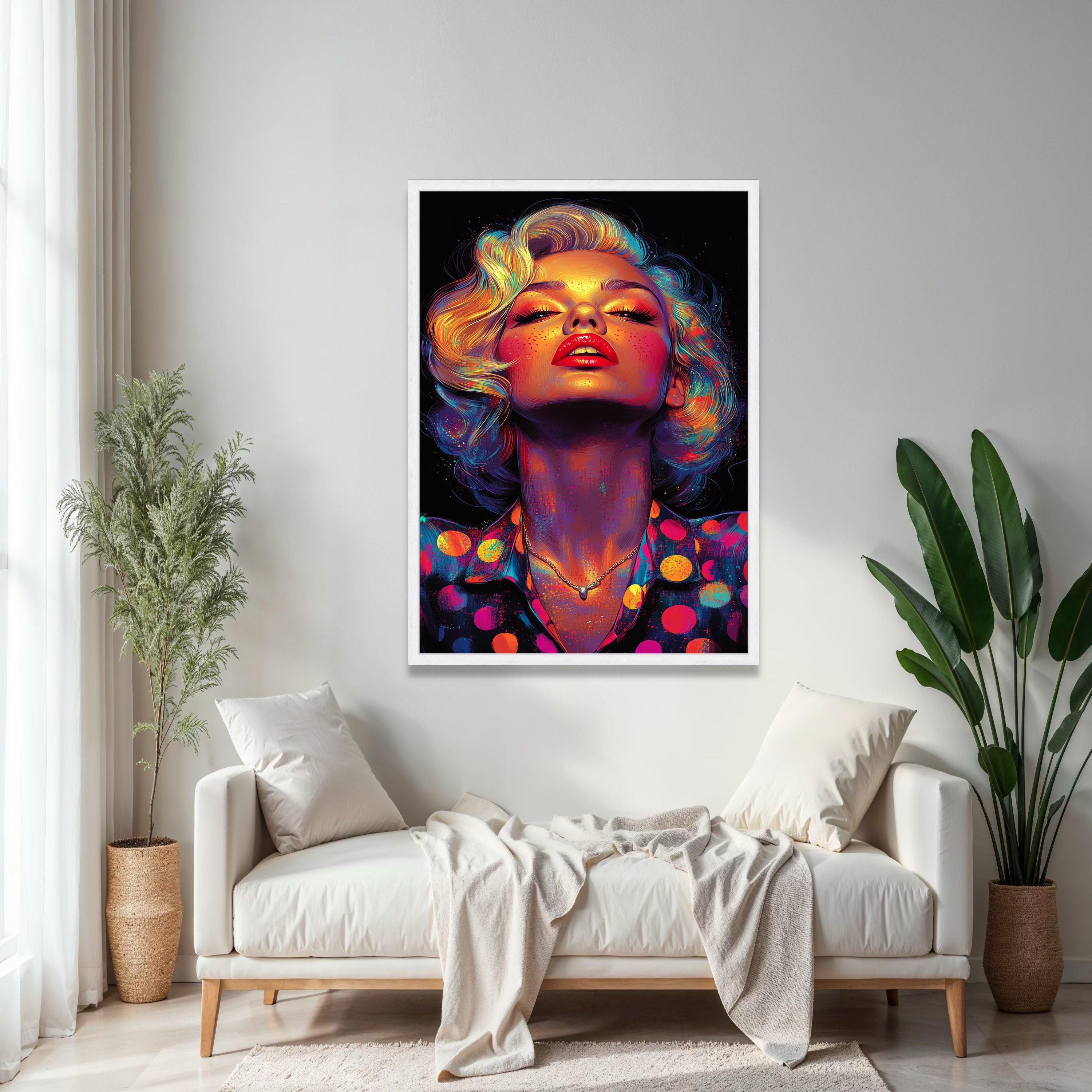 Vibrant Retro Glam Portrait Canvas, Colorful Pop Art Face 