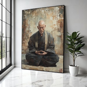 Serene Meditating Monk Canvas, Zen Buddhist Art, Spiritual Wall Decoration, Tranquil Asian Meditation Canvas, Gift Art, Home Decor, Print