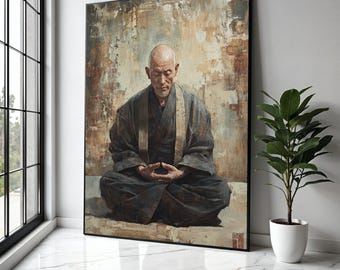 Serene Meditating Monk Canvas, Zen Buddhist Art, Spiritual Wall Decoration, Tranquil Asian Meditation Canvas, Gift Art, Home Decor, Print