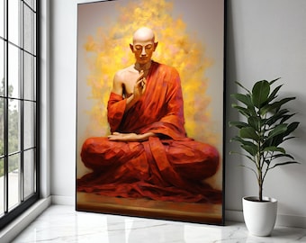 Serene Meditating Buddha Canvas Wall Art, Spiritual Meditation Decor, Zen Buddhist Monk Painting, Peaceful Home Gift Art, Home Decor, Print