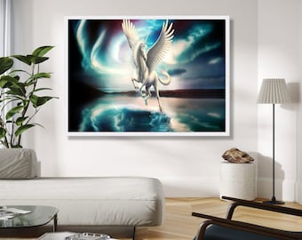 Majestic Pegasus Canvas Wall Art, Fantasy Unicorn with Wings, Mythical Creature Canvas, Mystical Night Sky Gift Art, Home Decor, Print