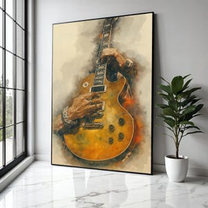 Vintage Electric Guitar Art, Hands Playing Guitar Canvas, Musical Instrument Wall Art, Rock and Roll Decor, Gift Art, Home Decor, Print