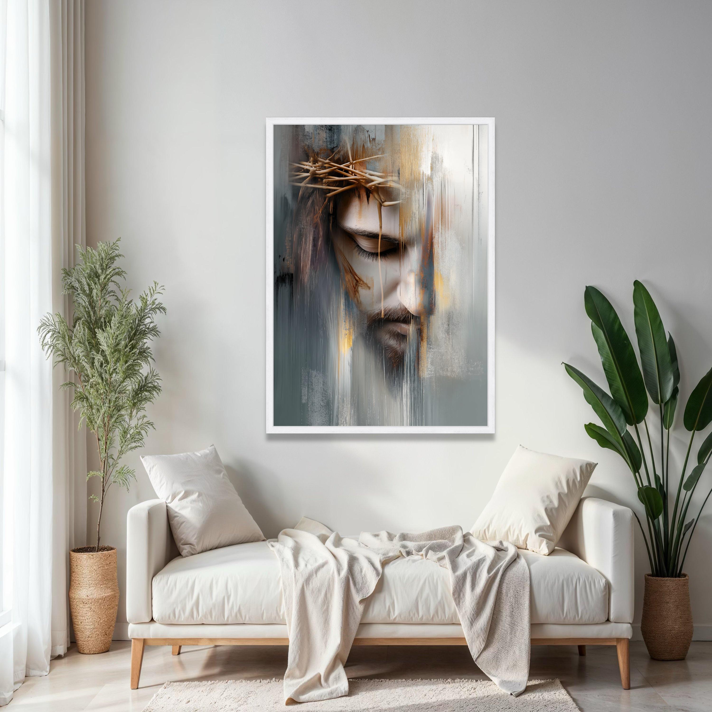 Abstract Jesus Face Canvas Wall Art, Crown of Thorns Painting ...