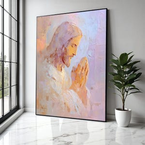 Praying Jesus Canvas Wall Art, Religious Christian Painting, Spiritual Home Decor, Faith Inspiration Canvas, Gift Art, Home Decor, Print