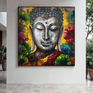 Tranquil Buddha Face Canvas, Colorful Abstract Meditation Wall Art, Spiritual Home Decor, Zen Canvas Painting, Gift Art, Home Decor, Print