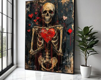 Haunted Heart Skeleton Leinwand, Gothic Wandkunst, Dark Love Decor, Grunge Anatomisch Anatomisch, Valentinstag Leinwand, Geschenk Kunst, Home Decor, Druck