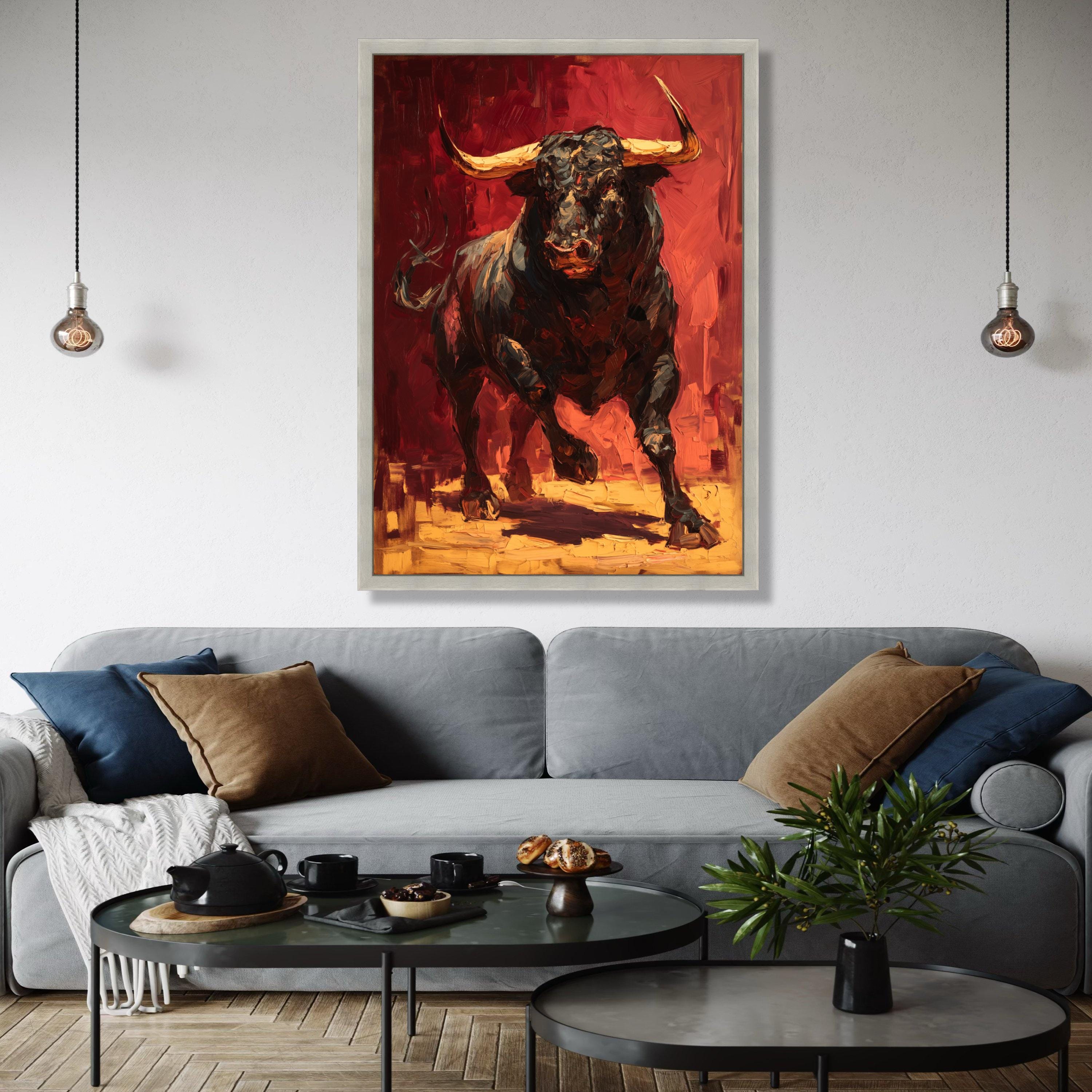 Tela Artistica da Parete con Animali Che combattono Toro per