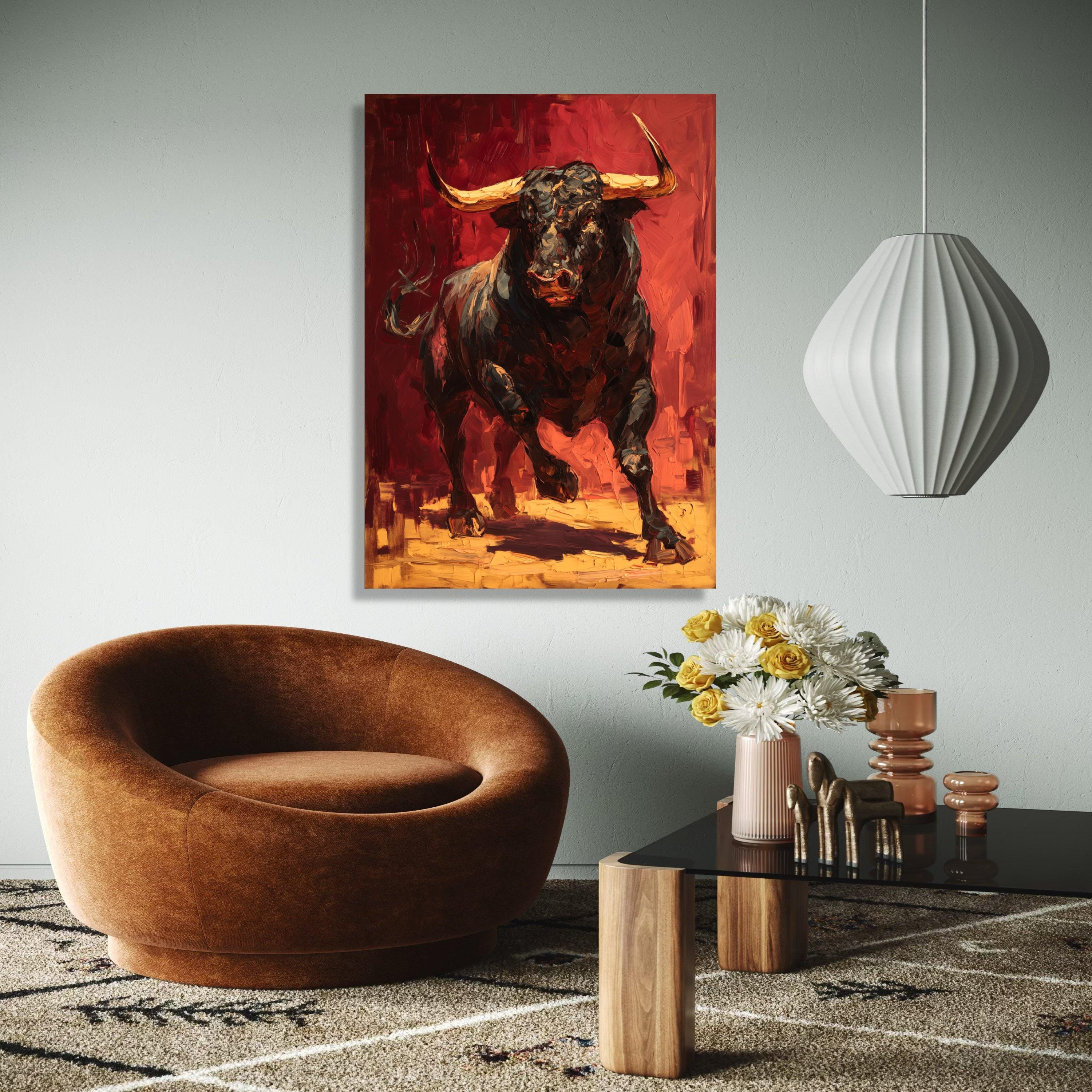 Quadro Astratto Toro Su Tela 40x80 Cm – Pittura Acrilica Colorata, Decorazione Murale Moderna Per Soggiorno Senza Cornice