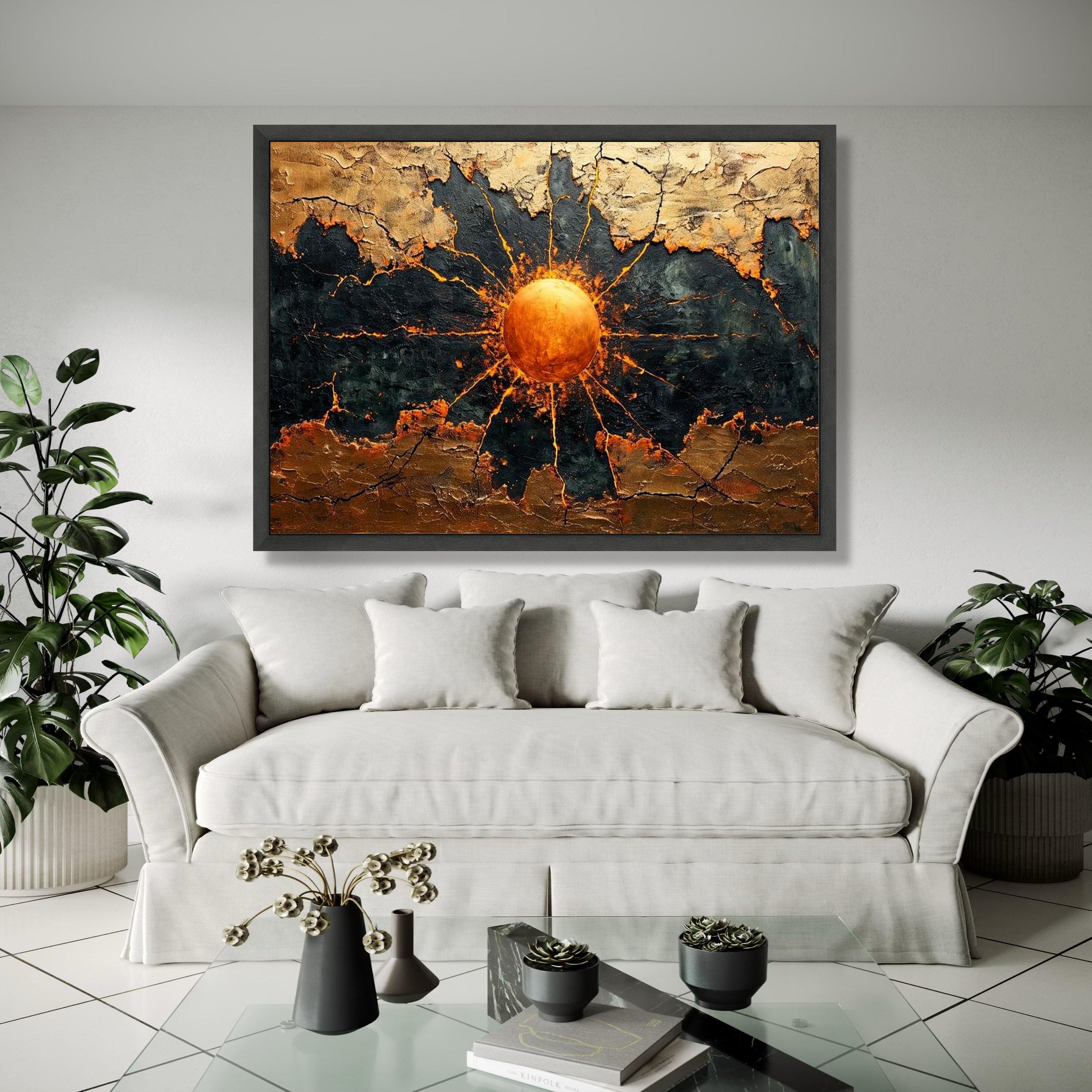 Abstract Sunburst Canvas Wall Art, Golden Orb, Contemporary