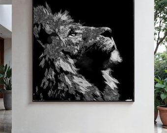Majestic Lion Profile Canvas, Black and White Wildlife Wall Art, Regal Animal Portrait Canvas, Modern Home Gift Art, Home Decor, Print
