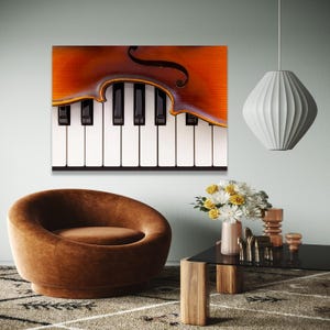 Violin Over Piano Keys Canvas, Musical Instrument Wall Art, Classical Music Decor, Home Music Room Canvas, Ready Gift Art, Home Decor, Print