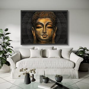Golden Buddha Face Canvas, Spiritual Wall Art, Meditation Decor, Zen Art Print, Mindfulness Canvas, Tranquil Gift Art, Home Decor, Print