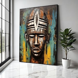 Abstract Tribal Mask Canvas, African Art Wall Decor, Contemporary Canvas, Ethnic Face Painting, Home Decoration Gift Art, Home Decor, Print