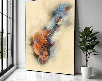 Aquarell Bass Gitarrist Leinwand, Musikinstrument Kunst, Abstrakte Musiker Wand Dekoration, Vintage Stil Leinwand, Geschenk Kunst, Wohnkultur, Druck