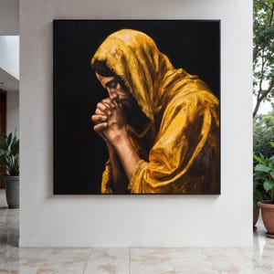 Jesus Praying Canvas Wall Art, Spiritual Religious Decor, Christian Faith Artwork, Inspirational Prayer Gift Art, Home Decor, Print