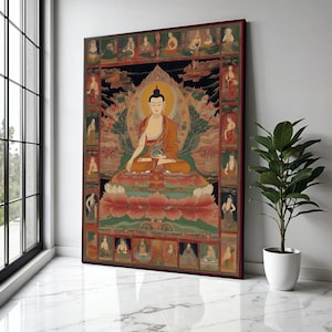 Traditionelle Buddha Thangka Leinwand, Meditation Kunstdruck, spirituelle tibetische Wandkunst, buddhistisches Wohndekor, heiliges Geschenk Kunst, Wohndekor, Druck