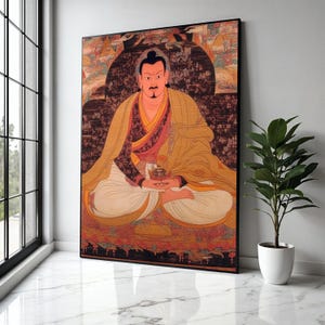 Tibetan Lama Monk Portrait Canvas Wall Art, Meditation Figure Painting, Spiritual Thangka Style Artwork, Asian Gift Art, Home Decor, Print