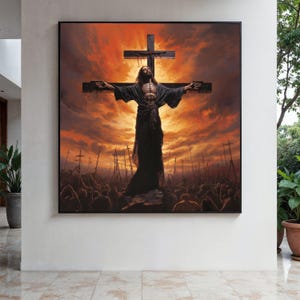Dramatic Crucifixion Scene Canvas, Jesus on Cross Wall Art, Religious Christian Decor, Inspirational Faith Gift Art, Home Decor, Print