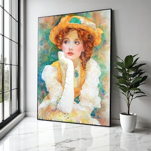 Vintage Elegant Woman Canvas, Victorian Lady Portrait Art, Retro Fashion Wall Art, Classic Beauty Painting, Gift Art, Home Decor, Print
