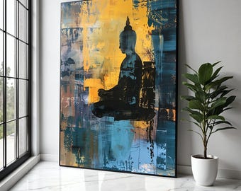 Abstract Buddha Silhouette Canvas, Meditation Wall Art, Spiritual Decor, Contemporary Zen Painting, Calm and Gift Art, Home Decor, Print