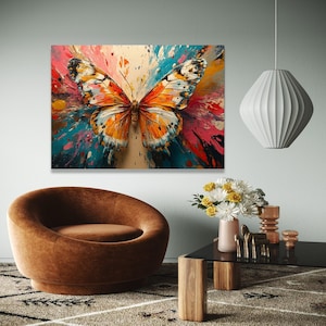 Vibrant Butterfly Canvas Wall Art, Colorful Abstract Splash, Nature-Inspired Home Decoration, Modern Butterfly Gift Art, Home Decor, Print