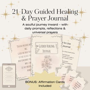 Diario de oración de sanación de 21 días para mujeres: Diario de transformación del amor propio: Diario digital guiado + Tarjetas de afirmación