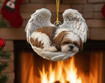 2Dフラットホワイトシーズーオーナメント、天使の犬オーナメント、犬