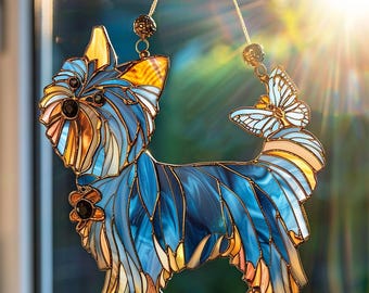 ヨークシャーテリアのステンドグラス風サンキャッチャー - Etsy 日本