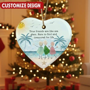 Benutzerdefinierte 2D Seeglas Freundschaft Ornament, Bester Freund Ornament, zeitloses Freundschafts-Andenken, Besties Weihnachtsgeschenk, bester Freund Geschenke