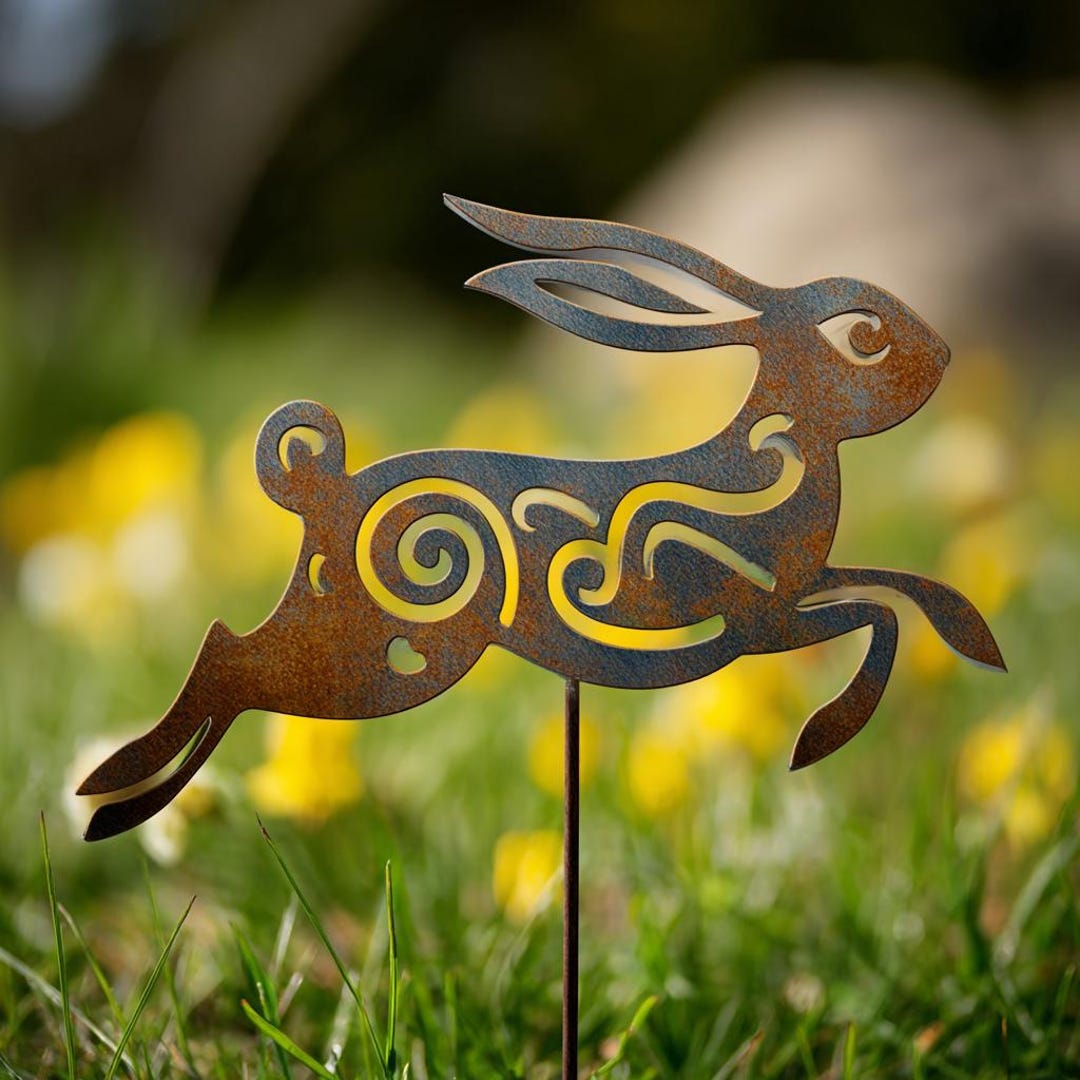 Rustic Metal Rabbit Garden Stake - Farmhouse Yard Art - Etsy