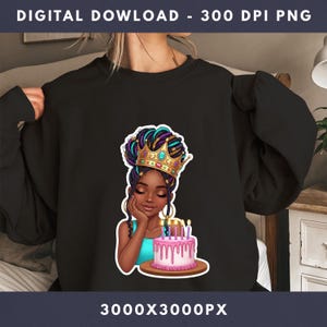 Birthday PNG Black Girl Clipart Quirky Watercolor Printable African American Girl Fashion Birthday Party Art Junk Journal Scrapbooking