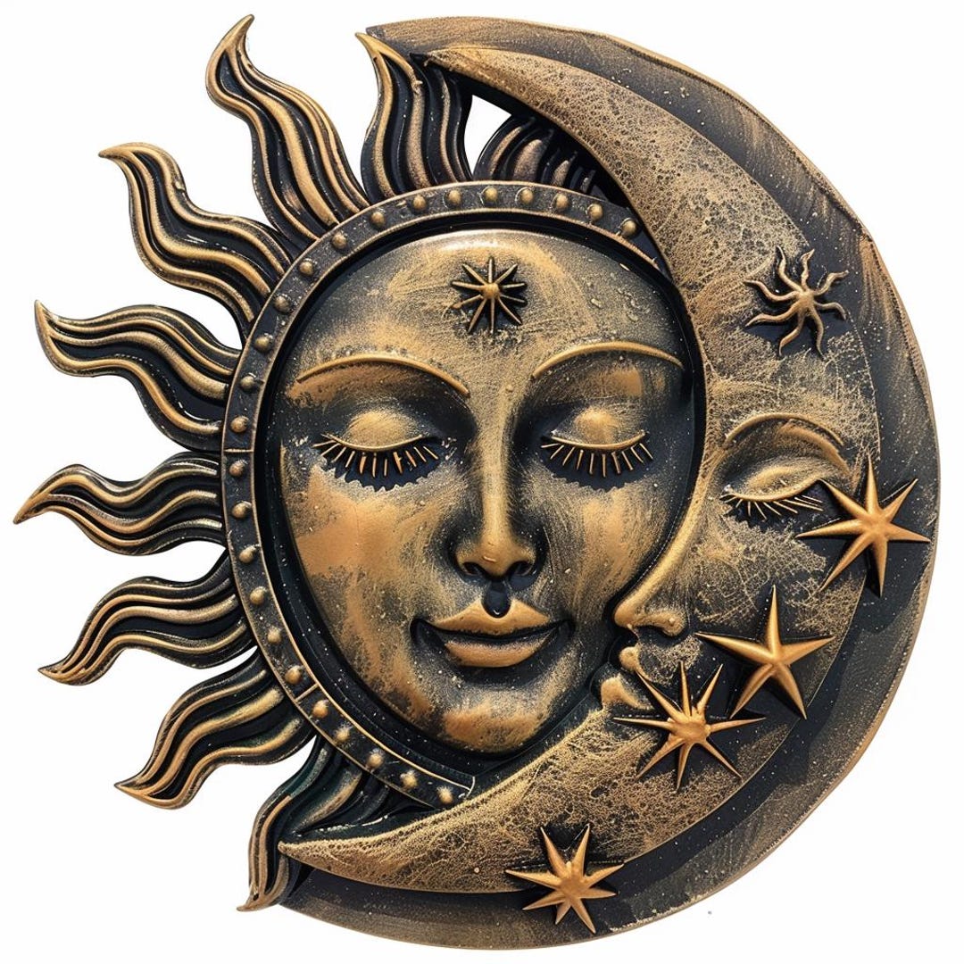 Celestial Sun Moon Metal Wall Art – Rustic Bronze Boho Decor Sign - Etsy UK