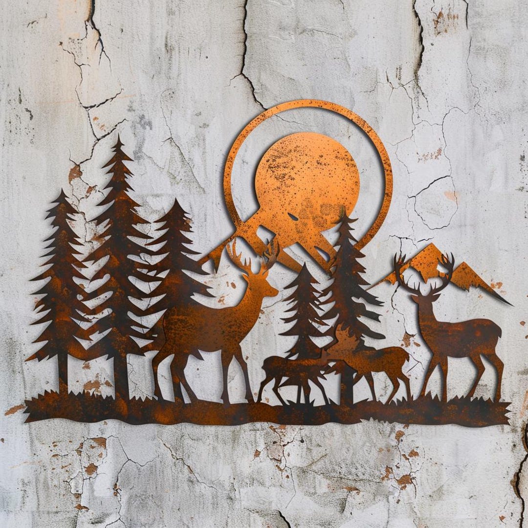 Deer Forest Metal Wall Art: Rustic Mountain Cabin Decor - Etsy Canada