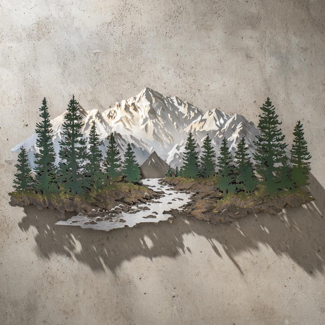 Forest Mountain Metal Wall Art - Rustic Cabin Decor, Outdoor Landscape ...