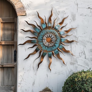 Arte de pared de metal con sol: amanecer de colores cálidos, decoración moderna para el hogar