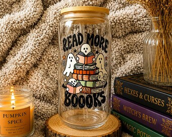 Read more books Glass cup with bamboo lid & straw