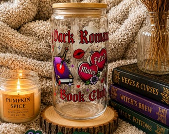 Tazza in vetro per club del libro Dark Romance, regalo per amanti dei libri, bicchiere per lettori appassionati, tazza dall'estetica gotica, regalo per booktok