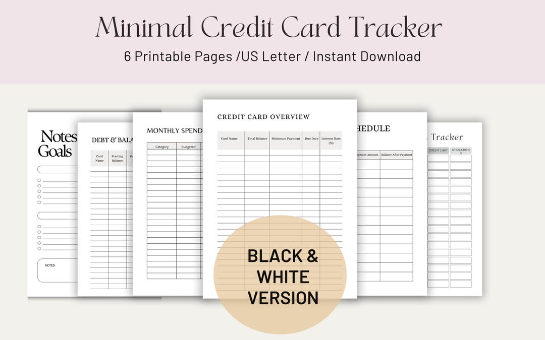 Minimal Credit Card Tracker, Printable Finance Planner (digital ...