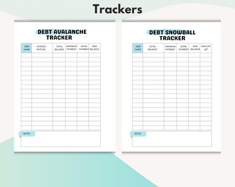 Afdrukbare schuldensneeuwbal- en lawinetracker, planner voor schuldafbetalingen van 2 pagina's, schuldvrije tracker, financiële tracker, schuldorganizer, pdf-download