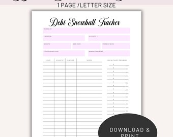 Debt Snowball Tracker Printable, Financial Planner (PDF)